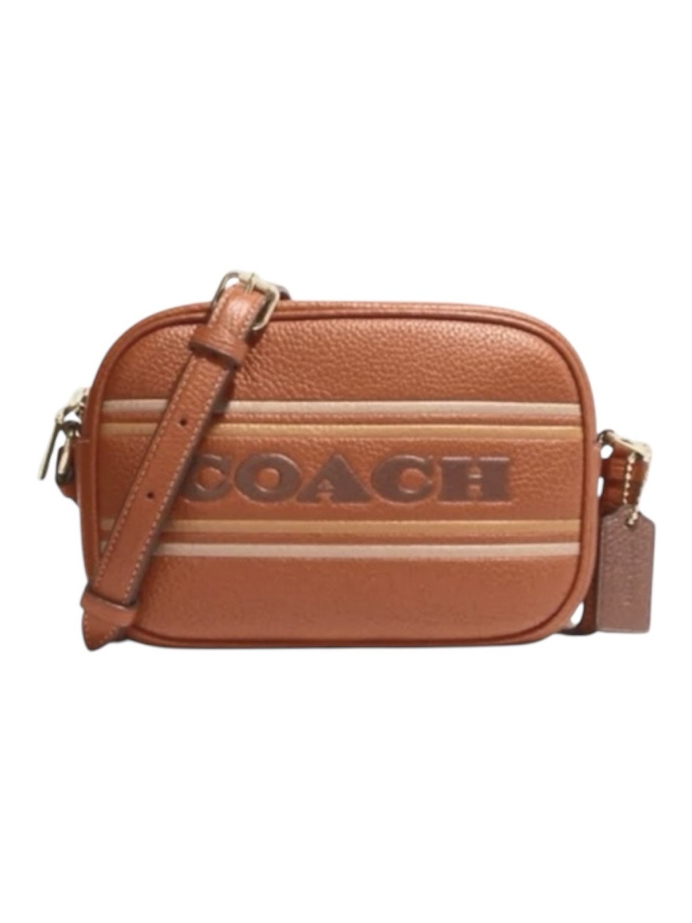 Coach Mini Jamie Brown Leather Camera Bag With Coach Stripe